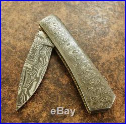 Impact Cutlery Rare Custom Damascus Folding Pocket Knife File Worked Slim Traper