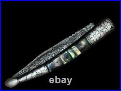 Indo Persian Pocket Folding Knife Danascus Steel & Silver Kofthgiri Worked