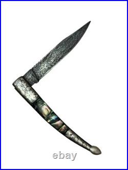 Indo Persian Pocket Folding Knife Danascus Steel & Silver Kofthgiri Worked