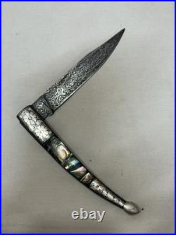Indo Persian Pocket Folding Knife Danascus Steel & Silver Kofthgiri Worked