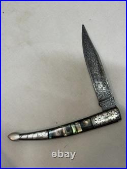 Indo Persian Pocket Folding Knife Danascus Steel & Silver Kofthgiri Worked