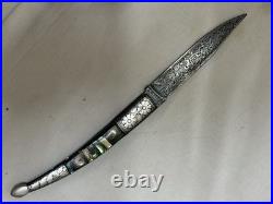 Indo Persian Pocket Folding Knife Danascus Steel & Silver Kofthgiri Worked