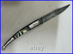 Indo Persian Pocket Folding Knife Danascus Steel & Silver Kofthgiri Worked