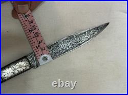 Indo Persian Pocket Folding Knife Danascus Steel & Silver Kofthgiri Worked