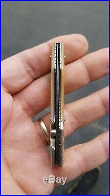 JERRY CORBIT CUSTOM Damascus GOLD LIP PEARL Liner Lock FOLDING KNIFE