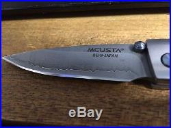 Japanese Damascus Folding Knife Mcusta, Crest Kikyo with Nishijin Pouch MC-0092D