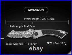 Japanese Folding Knife Knives Handmade VG10 Damascus Titanium Carbon Handle Gift