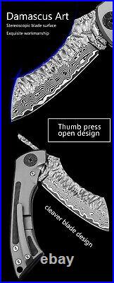 Japanese Folding Knife Knives Handmade VG10 Damascus Titanium Carbon Handle Gift