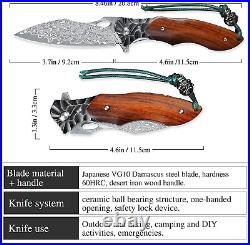 Japanese Handmade Folding Knife Damascus Steel Tactical Hunting EDC Pocket Knive