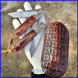 Japanese Handmade Folding Knife Knives Damascus Snake Wood Handle Tactical EDC