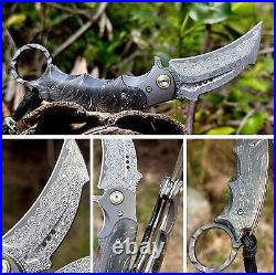 Japanese Handmade Folding Knife Knives Damascus Steel Claw Hawkbill Tactical EDC