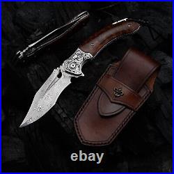 Japanese VG 10 Damascus Steel Folding Knife, Outdoor Wilderness Survival Pock