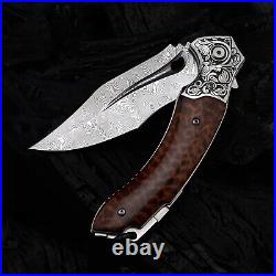 Japanese VG 10 Damascus Steel Folding Knife, Outdoor Wilderness Survival Pock