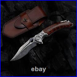 Japanese VG 10 Damascus Steel Folding Knife, Outdoor Wilderness Survival Pock