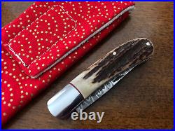 Jeff Cover Small Custom Slip Joint Folding Knife Damascus Blade Stag Handle