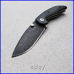 Jesse Jarosz M75 Dress Folding Knife Damascus Mirror Edge Marble CF Handle