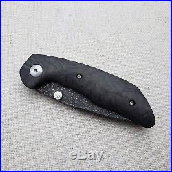 Jesse Jarosz M75 Dress Folding Knife Damascus Mirror Edge Marble CF Handle