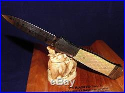 John W. Smith Custom Folding Knife Damascus Gold Lip Pearl Sole Authorship