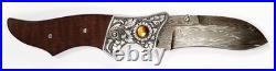 Jot Singh Folding Damascus Custom Knife Snakewood Handle Tigereye Accents
