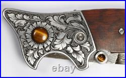 Jot Singh Khalsa Damascus Folding Knife Snakewood Handle Tigereye Accents