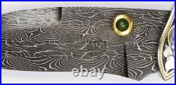 Jot Singh Warenski Engraved Damascus Knife Ocean Jasper Handle Gold Inlays