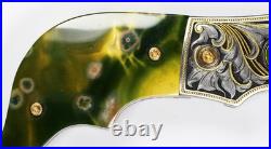 Jot Singh Warenski Engraved Damascus Knife Ocean Jasper Handle Gold Inlays