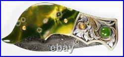 Jot Singh Warenski Engraved Damascus Knife Ocean Jasper Handle Gold Inlays
