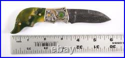 Jot Singh Warenski Engraved Damascus Knife Ocean Jasper Handle Gold Inlays