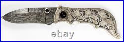 Jot Singh Warenski Engraved Folding Damascus Custom Knife Onyx Accents