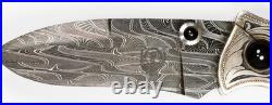 Jot Singh Warenski Engraved Folding Damascus Custom Knife Onyx Accents