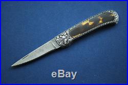 Judy Gottage Custom Handmade Folding Damascus Knife Fred Harrington Engraved