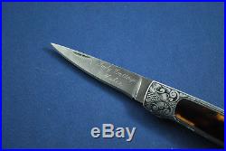 Judy Gottage Custom Handmade Folding Damascus Knife Fred Harrington Engraved