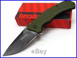 KERSHAW Green KNOCKOUT Straight Assisted DAMASCUS Folding Pocket Knife 1870OLDAM