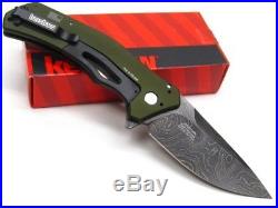 KERSHAW Green KNOCKOUT Straight Assisted DAMASCUS Folding Pocket Knife 1870OLDAM