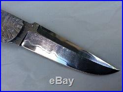 Kaj Embretsen Custom Damascus Folding Knife Fighter Style