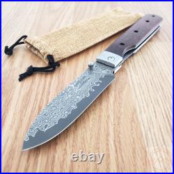 Kanetsune Gaku Style Folding Knife 4.5 Damascus Steel Blade Rosewood Handle
