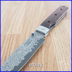 Kanetsune Gaku Style Folding Knife 4.5 Damascus Steel Blade Rosewood Handle