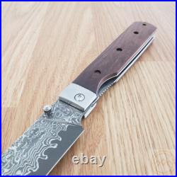 Kanetsune Gaku Style Folding Knife 4.5 Damascus Steel Blade Rosewood Handle