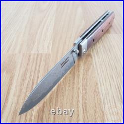 Kanetsune Gaku Style Folding Knife 4.5 Damascus Steel Blade Rosewood Handle