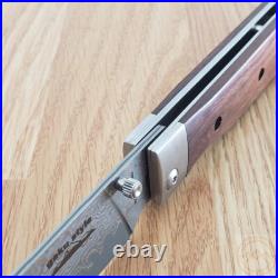 Kanetsune Gaku Style Folding Knife 4.5 Damascus Steel Blade Rosewood Handle