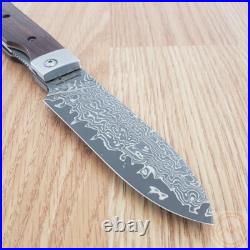 Kanetsune Gaku Style Folding Knife 4.5 Damascus Steel Blade Rosewood Handle