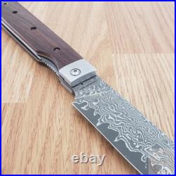 Kanetsune Gaku Style Folding Knife 4.5 Damascus Steel Blade Rosewood Handle