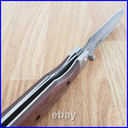 Kanetsune Gaku Style Folding Knife 4.5 Damascus Steel Blade Rosewood Handle