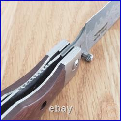 Kanetsune Gaku Style Folding Knife 4.5 Damascus Steel Blade Rosewood Handle