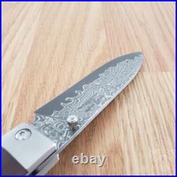 Kanetsune Gaku Style Folding Knife 4.5 Damascus Steel Blade Rosewood Handle
