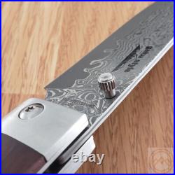 Kanetsune Gaku Style Folding Knife 4.5 Damascus Steel Blade Rosewood Handle
