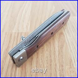 Kanetsune Gaku Style Folding Knife 4.5 Damascus Steel Blade Rosewood Handle