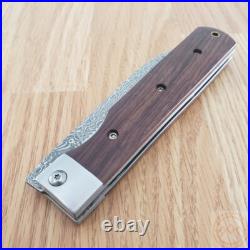 Kanetsune Gaku Style Folding Knife 4.5 Damascus Steel Blade Rosewood Handle