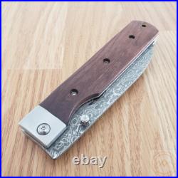 Kanetsune Gaku Style Folding Knife 4.5 Damascus Steel Blade Rosewood Handle