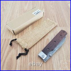 Kanetsune Gaku Style Folding Knife 4.5 Damascus Steel Blade Rosewood Handle